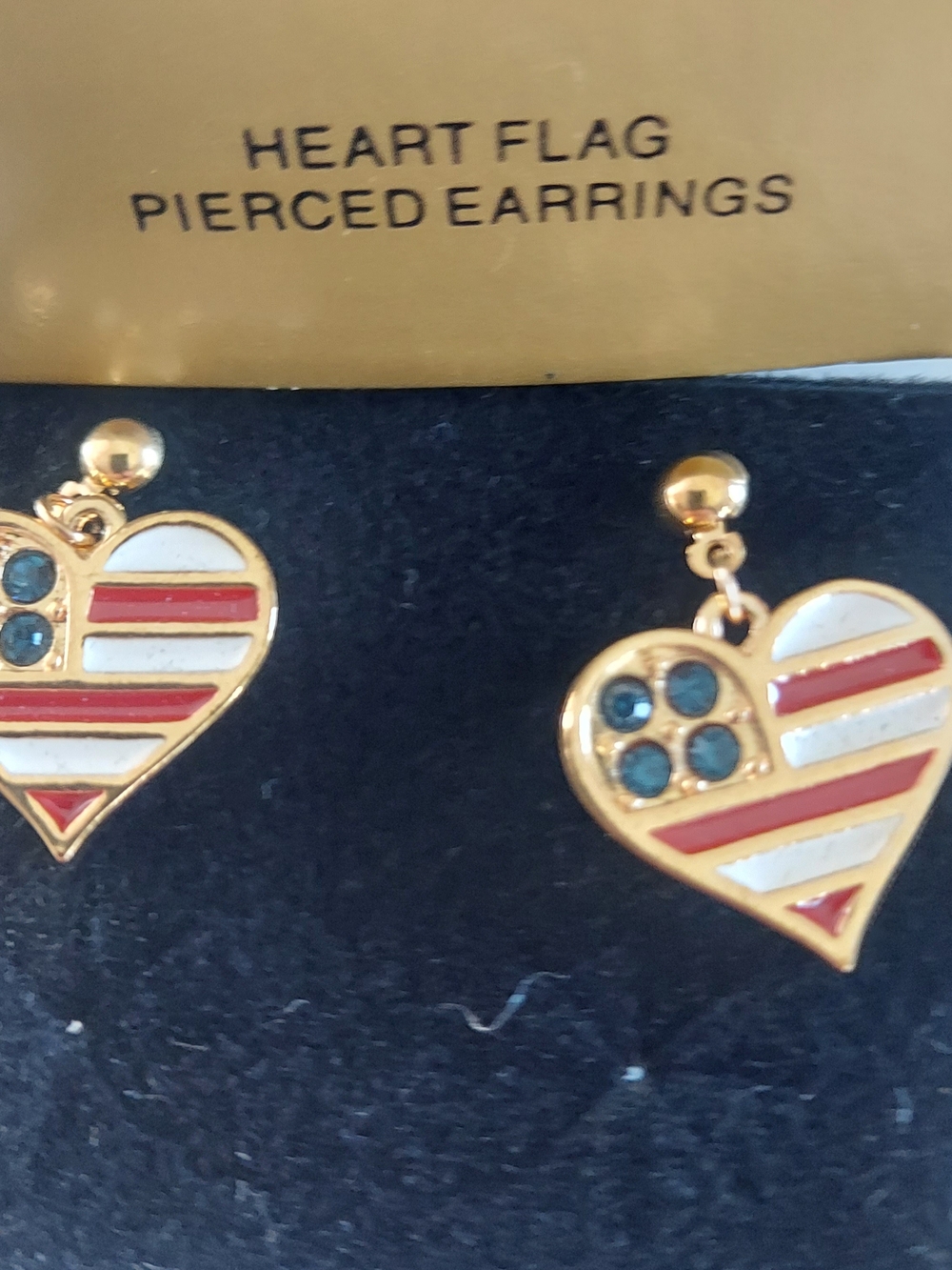 Avon Gold-Tone Heart Flag Earrings with Red, White & Blue Accents
